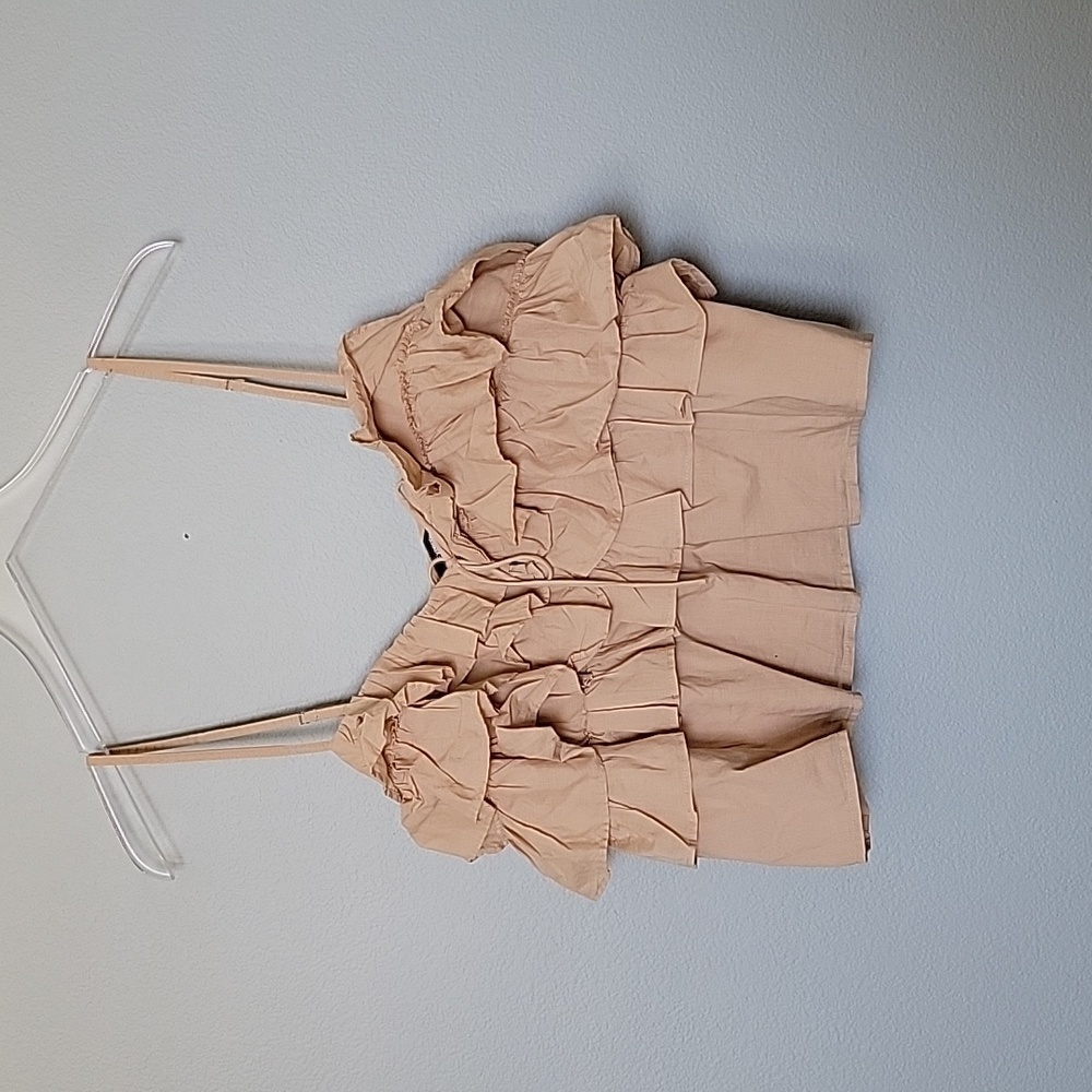 Express XL Romantic Clean Girl Tan Tiered Crop Ruffle Cotton Tank